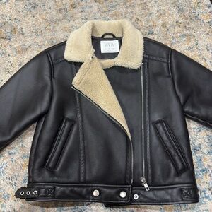 Zara Black Leather Jacket with Shearling lining
